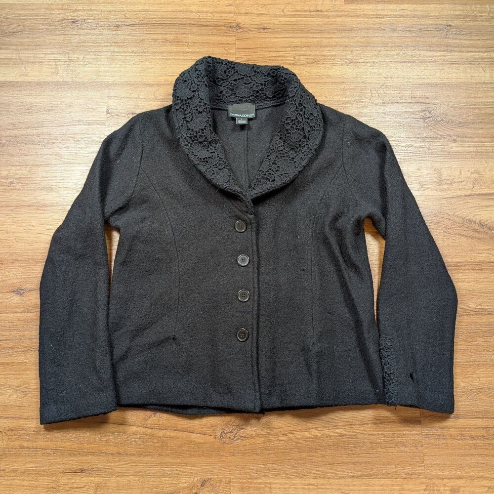 Cynthia Rowley Wool Cowl Neck Jacket Women's Size Large Black Preppy Ivy